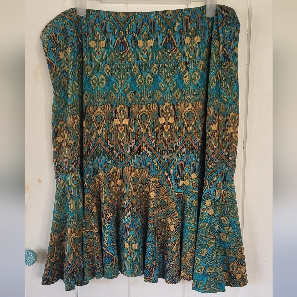 Chaps A-Line Pull On Blue Geometric Swing Skirt